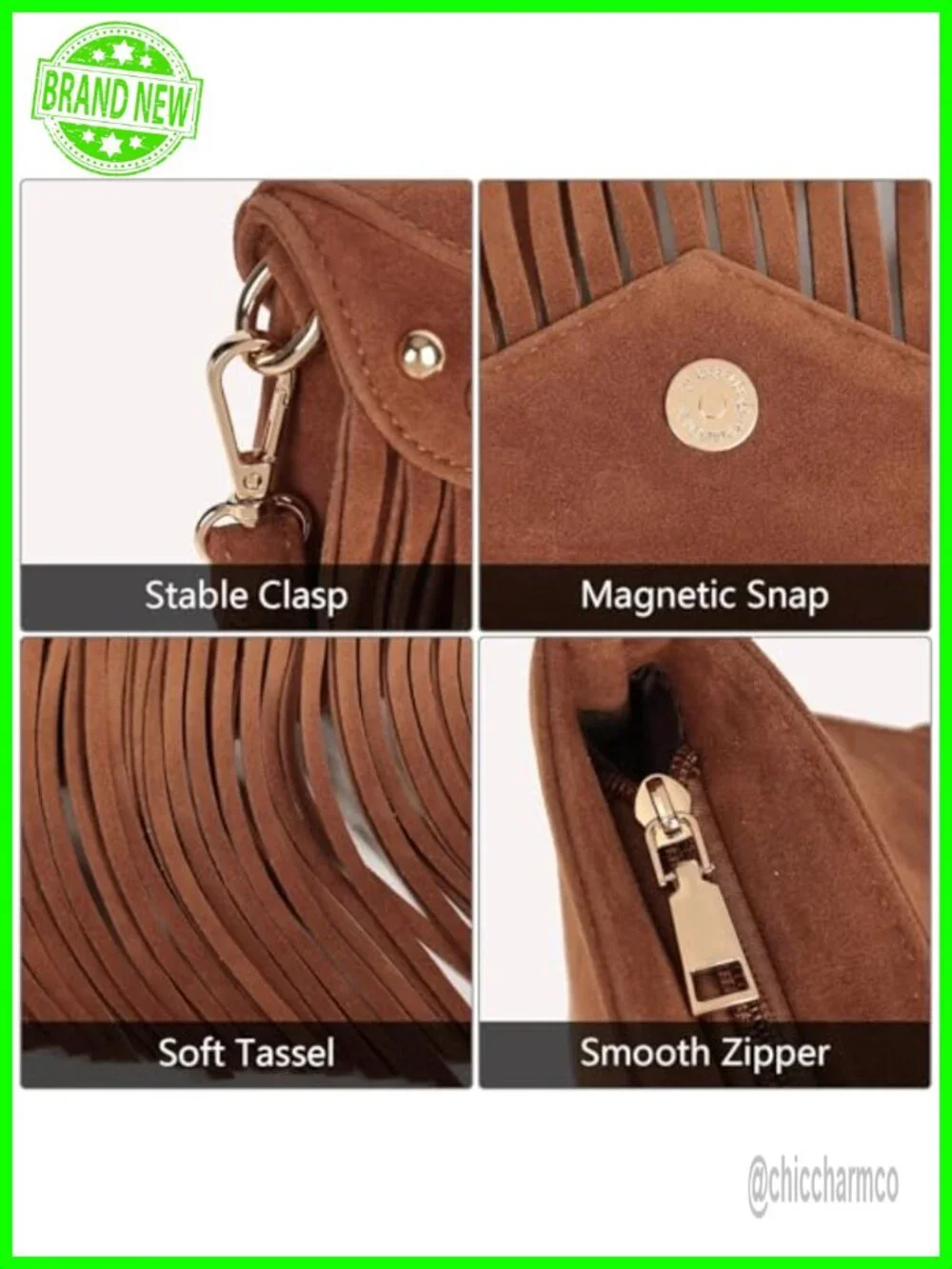 Faux Suede Fringe Crossbody Hobo Handbag with Tassels